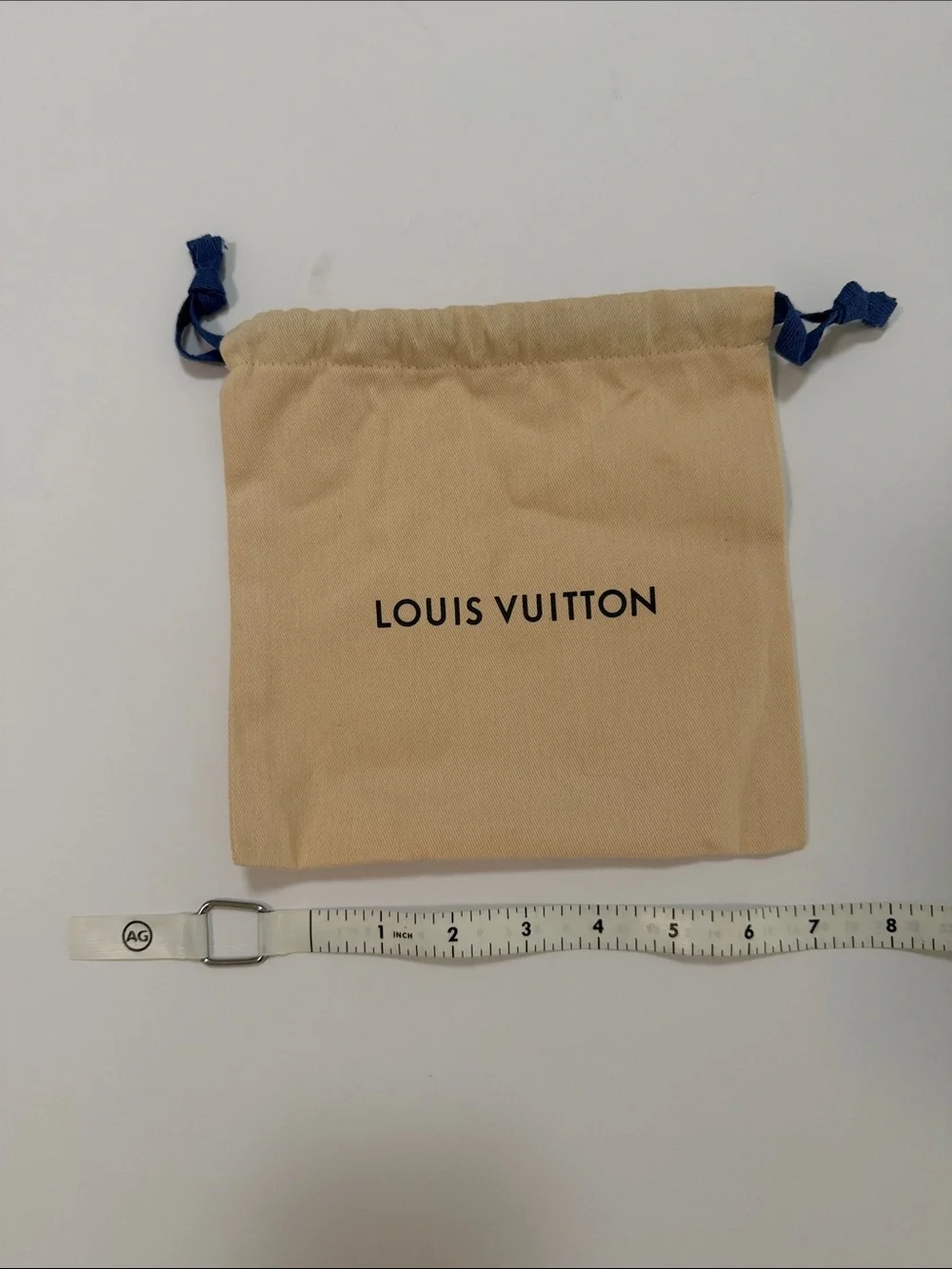 Louis Vuitton Beige Pouch with Blue Drawstrings